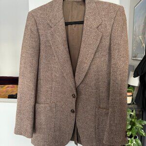 Vintage Blazer Mens 38 Regular Brown Gray Harris Tweed Wool 2 Button Sport Coat